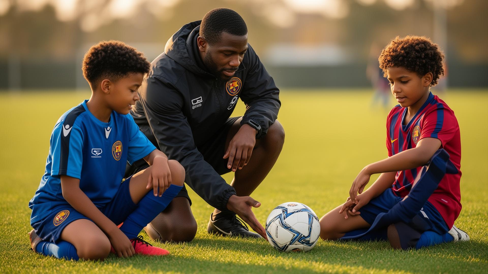 Coach guiding young players during training